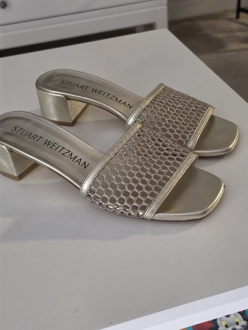 Stuart Weitzman Gold Metallic Slide Sandals